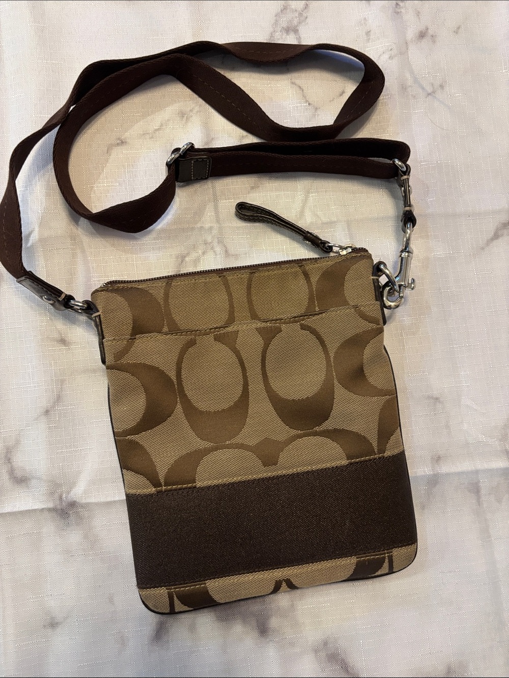 Coach Brown/Tan Signature Canvas Messenger Crossbody